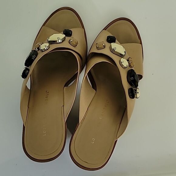 Loeffler Randall Women's Tan Etta Jeweled Block Heel Sandals - Picture 3 of 8